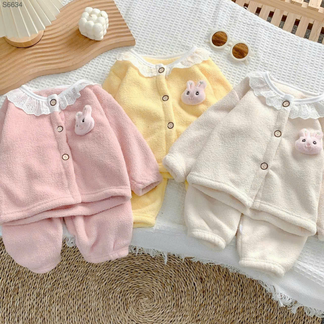 Bộ quần Áo lông đính thỏ dài tay cho bé sz 8-26kg, áo dài tay thu đông cho bé gái, quần áo thu đông