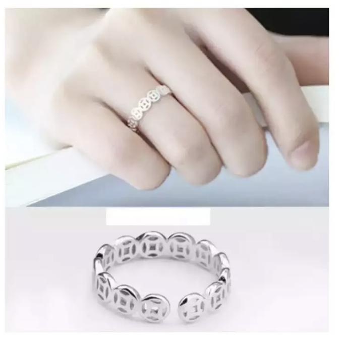 Nhẫn kim tiền free size bạc 925