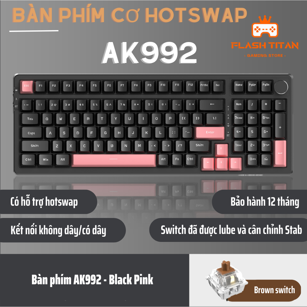 Bàn phím cơ Gaming không dây Ajazz AK992 Brown switch - Hỗ trợ hotswap
