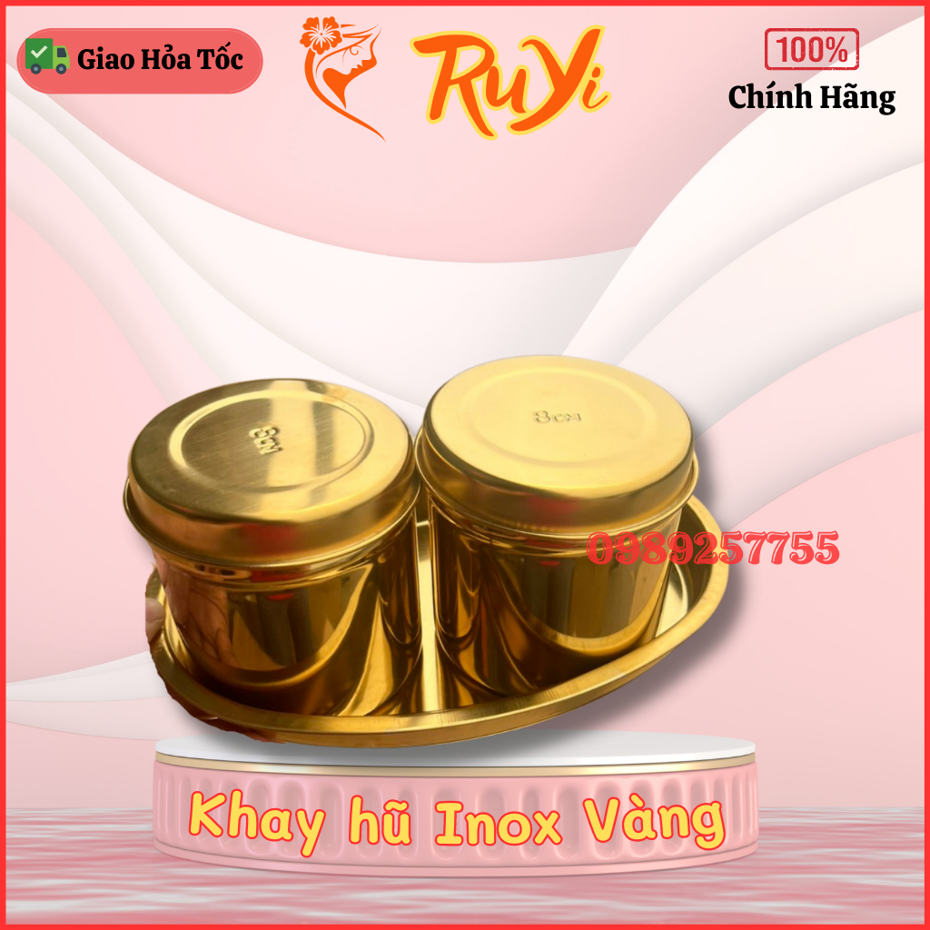 Khay inox và hũ inox dùng đựng bông trong phun săm Khay y tế vàng