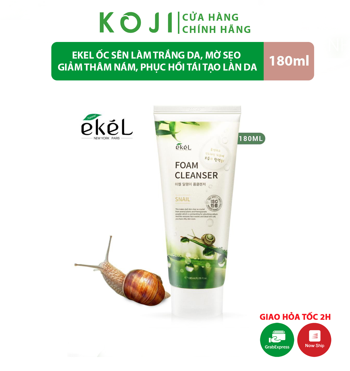 Sữa rửa mặt ốc sên chính hãng Ekel Hàn Quốc 180ml làm mờ sẹo giảm thâm nám phục hồi tái tạo làn da