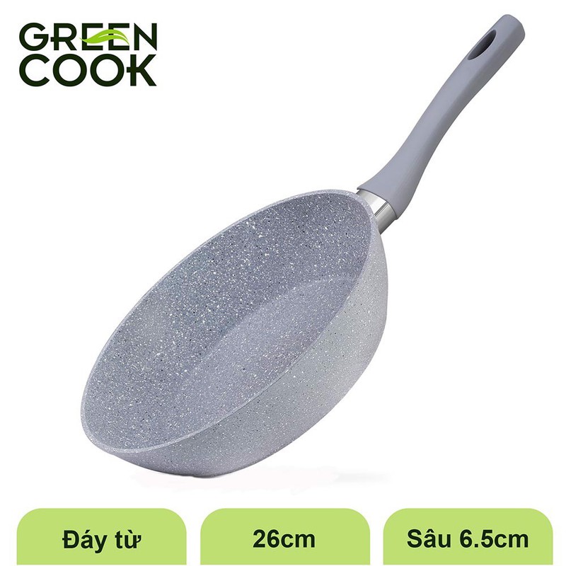 Chảo chống dính vân đá đáy từ lòng sâu greencook gcp02-26ih size 26cm