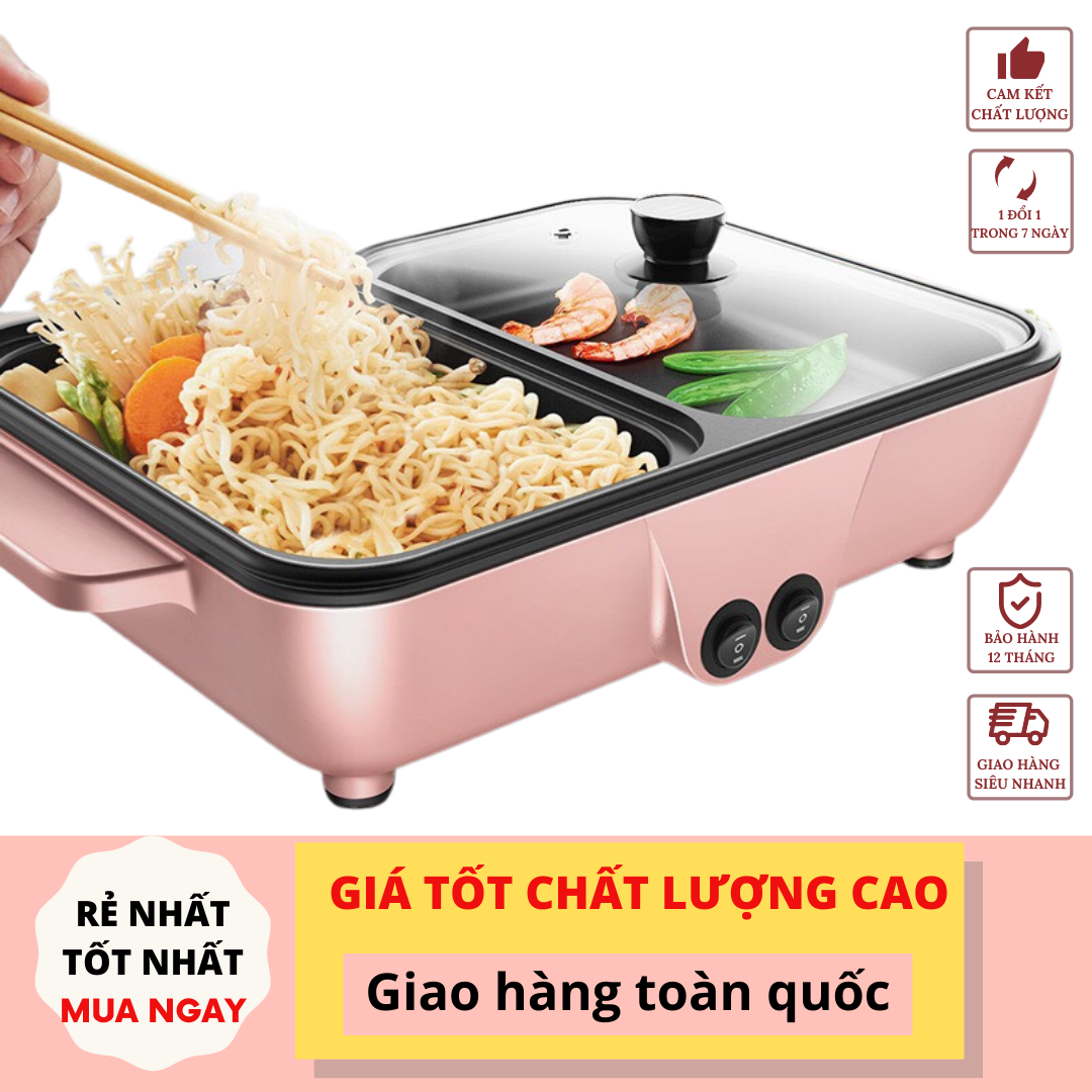 Bếp lẩu nướng 2 in 1 Mini Hàn Quốc chống dính - Bếp Điện Đa Năng Siêu Tiện Dụng, Công Nghệ Hàn Quốc - Nồi Đôi Mini 5.0