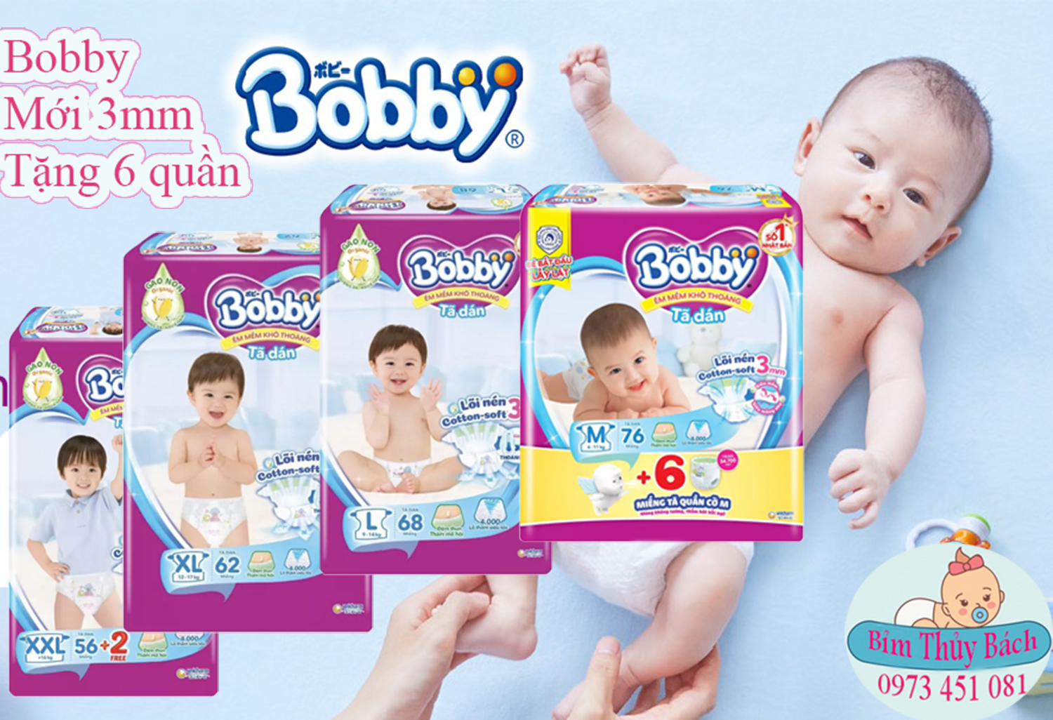 Bỉm bobby dán size m76,l68,xl62, xxl56 mới .