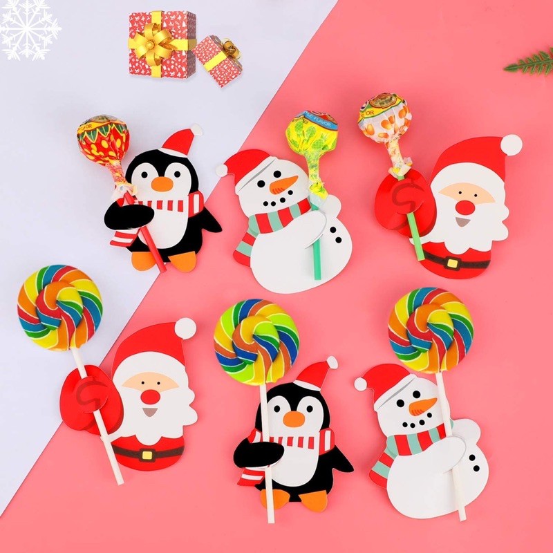 Set 10 Chiếc Thiệp Giấy Noel Giấy Gói Kẹo Mút Giáng Sinh - Quà Tặng Noel Xinh Xắn