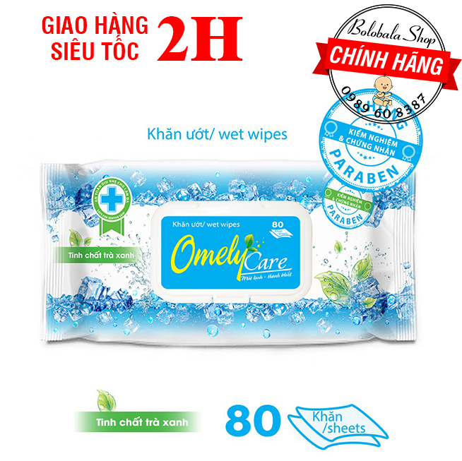 Khăn ướt Omely Care tinh chất trà xanh 80 tờ/hộp