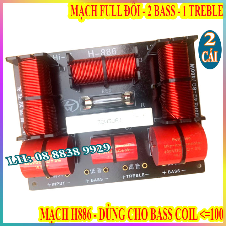 Cặp phân tần full đôi công suất lớn h886 - 2 bass 1 treble - giá 2 mạch