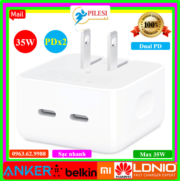 ✅ Củ sạc nhanh iphone PD 35w 2 cổng type C cho điện thoại và máy tính bảng