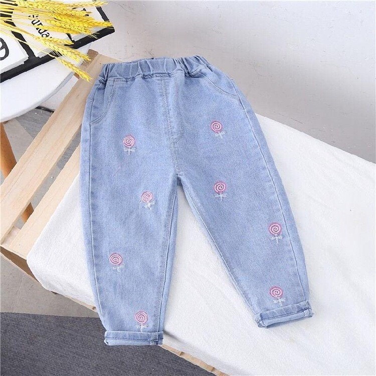 Quần bò dài chân co dãn cho bé gái từ 17-30kg
