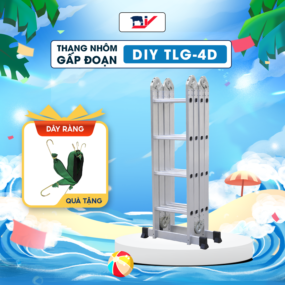 [THANG DIY] Thang Nhôm Gấp 4 Đoạn 4 Bậc DIY TLG-4D chiều cao chữ A 2.3M, chữ I 4.7M, tải trọng 150kg