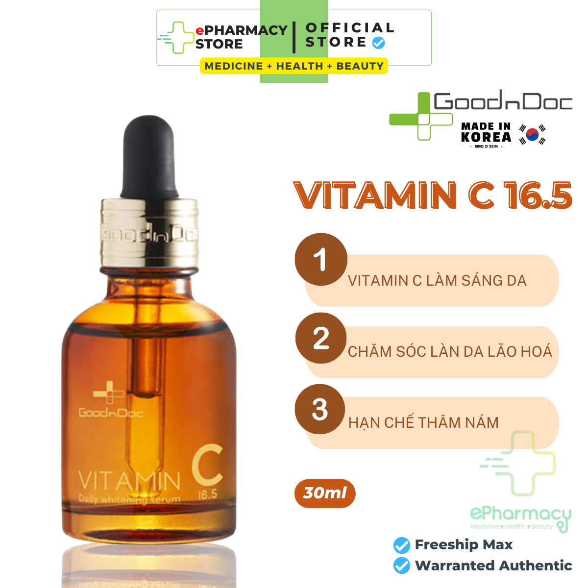 GOODNDOC Serum Vitamin C 16.5 Daily Whitening Tinh chất giảm thâm nám