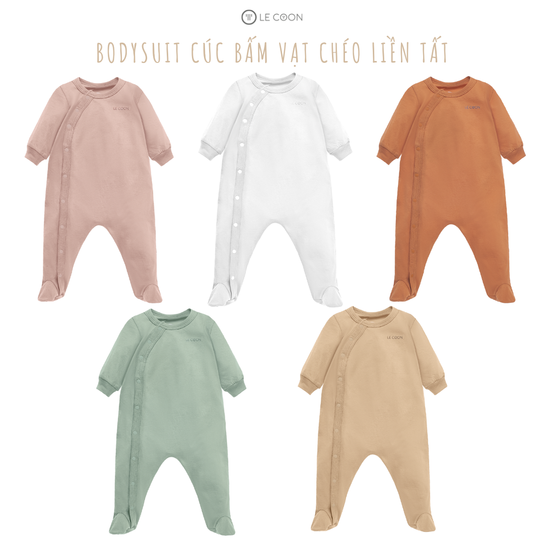 Le coon | bodysuit dài cúc bấm vạt chéo liền tất | vải cool mỏng mát | 0-12 tháng