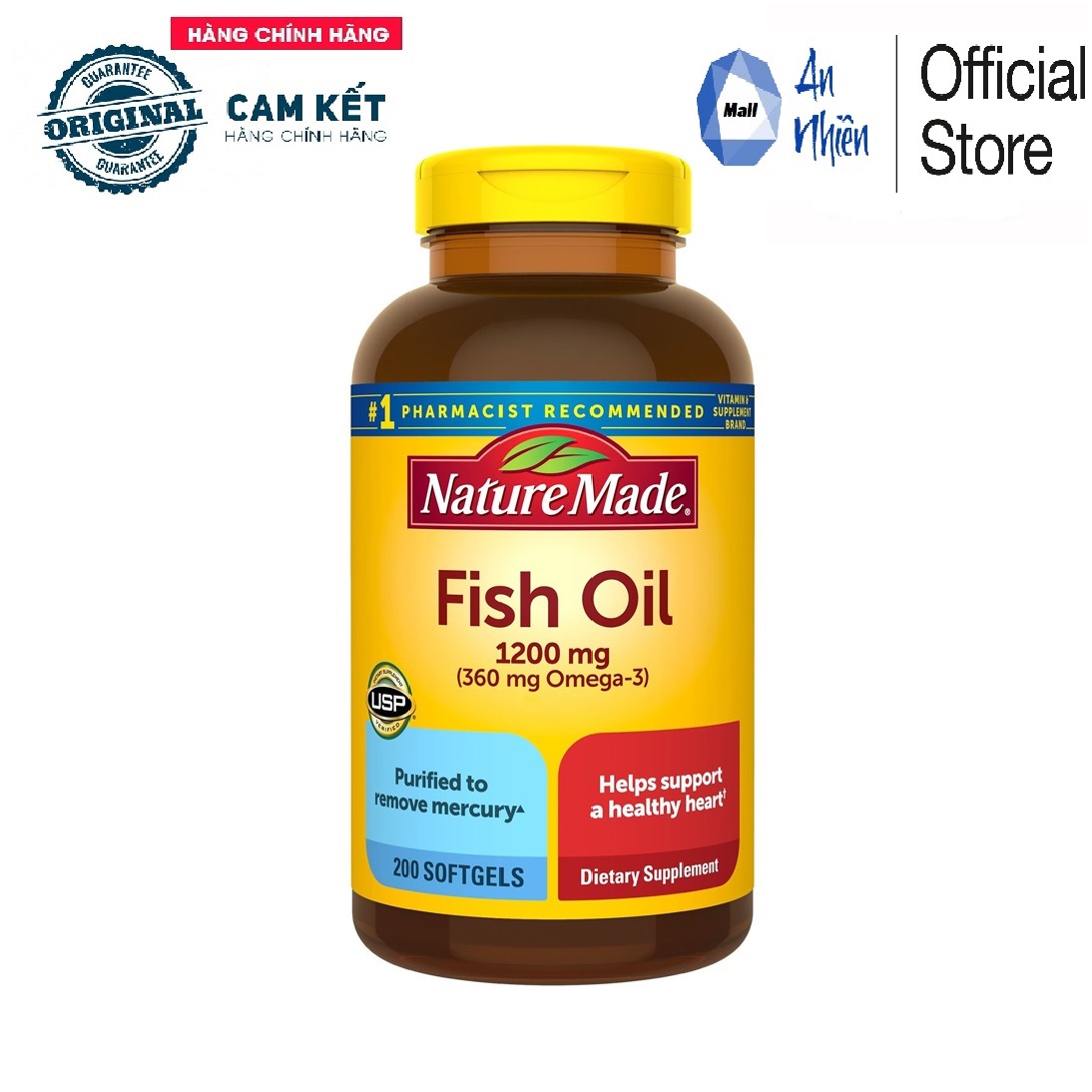 Viên dầu cá nature made fish oil 1200mg 200 viên/hộp - nhập khẩu chính ngạch