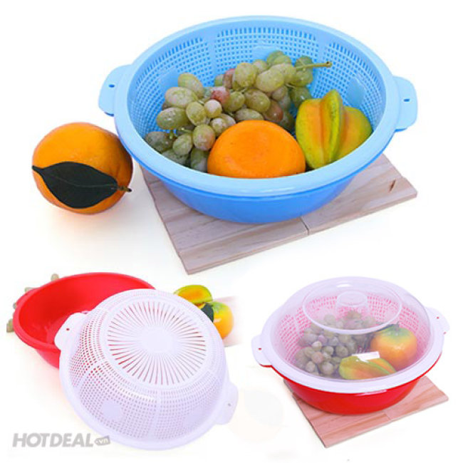 Bộ thau rổ có nắp 28cm tv plastic -bộ thau rổ nhựa đa năng– hàng việt nam chất lượng cao