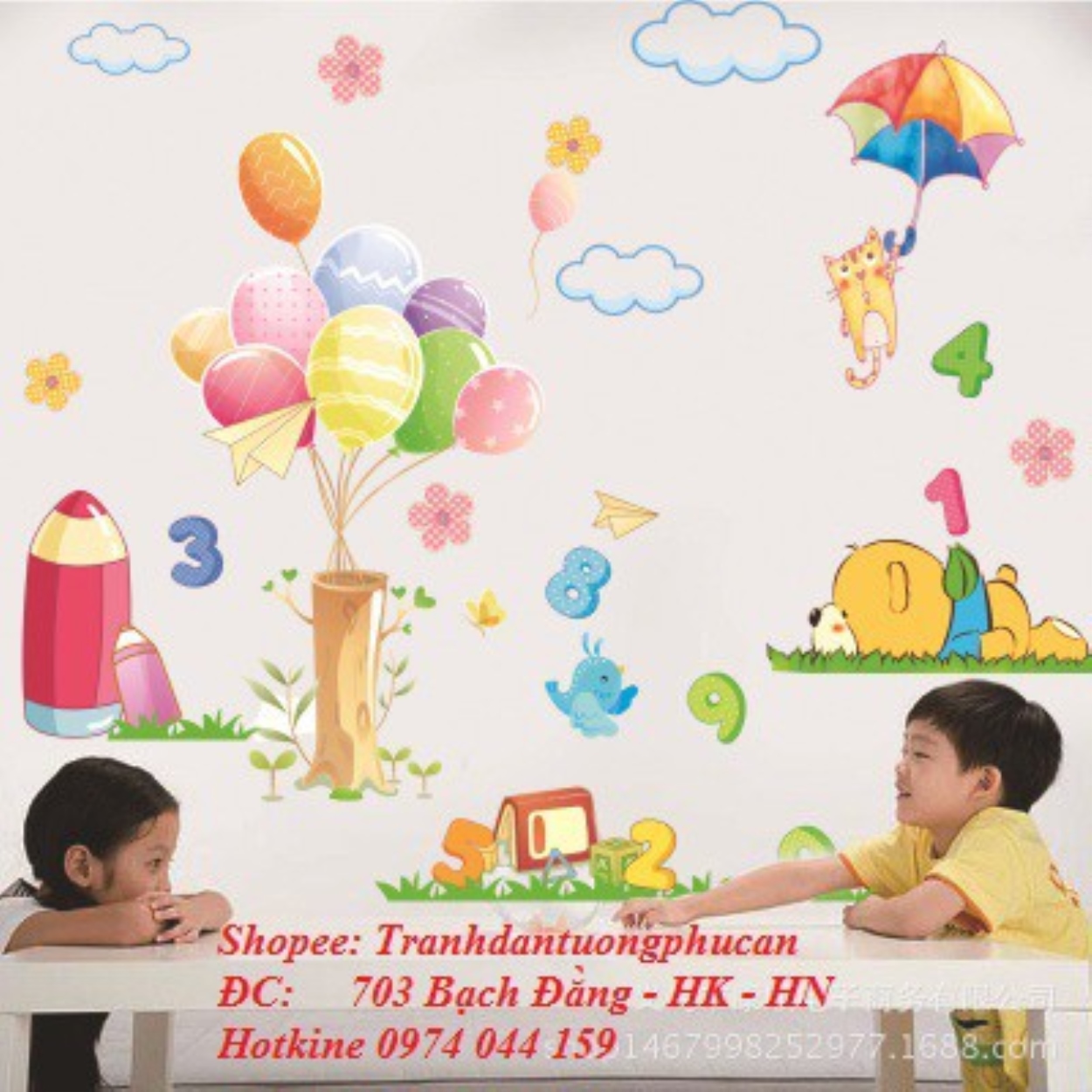Decal dán tường số học cho bé hot sale