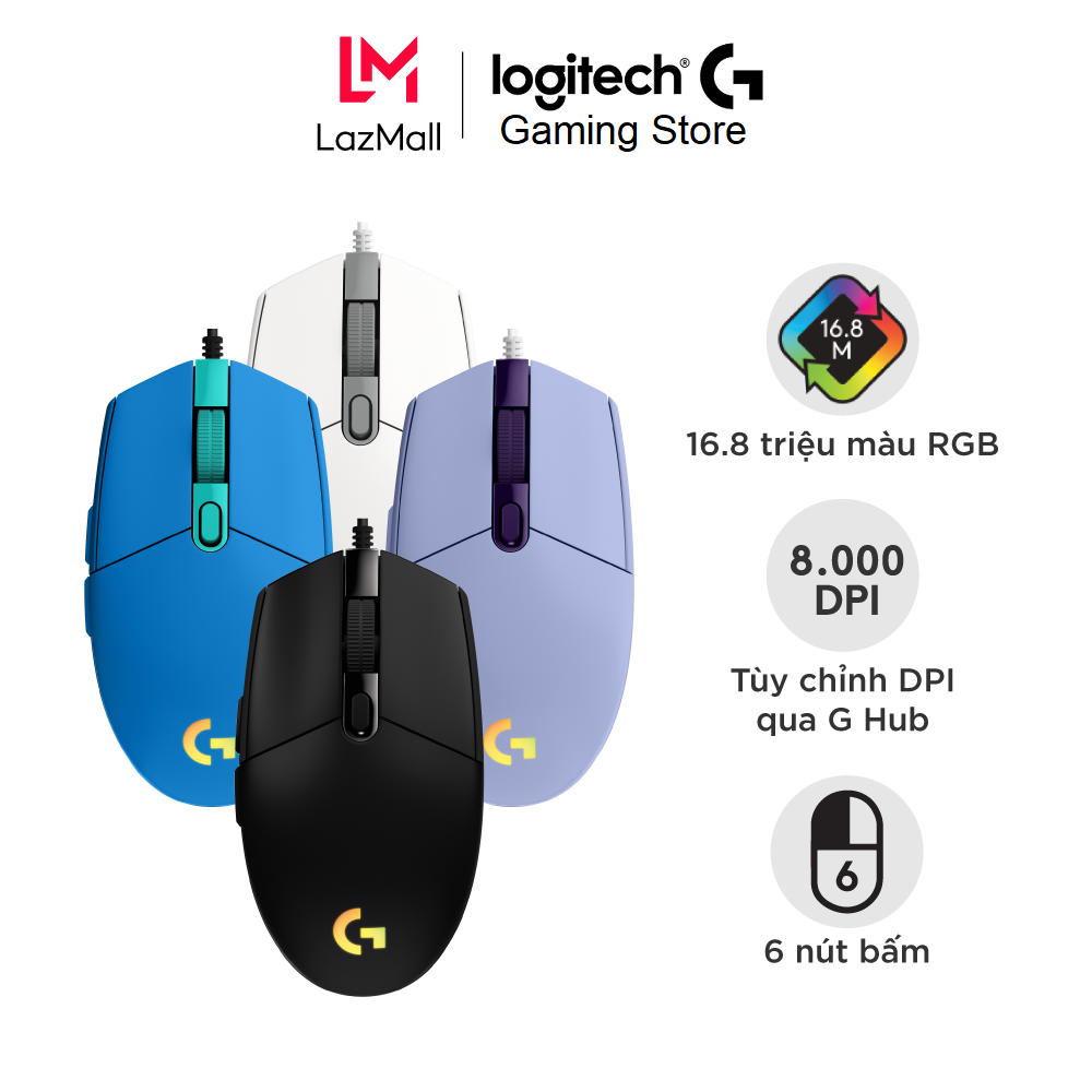 Chuột game có dây logitech g203 lightsync - tùy chỉnh rgb, 6 nút lập trình, nhẹ, 8.000 dpi, cảm biến chuyên game
