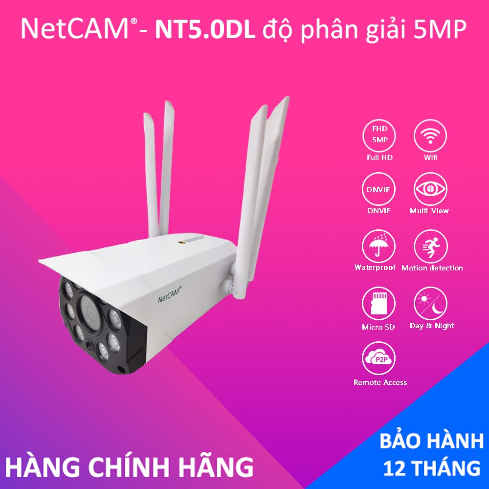 Camera WiFi Ngoài Trời NetCAM NT5.0DL | 5MP | Ghi hình màu Ban đêm | Chống nước IP66 - Hãng Phân Phối Chính Thức