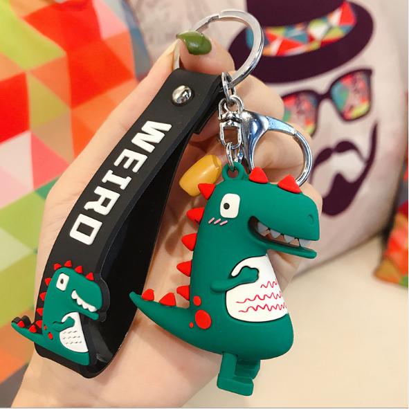 Móc khóa cá sấu màu xanh kèm dây cao su đen dễ thương