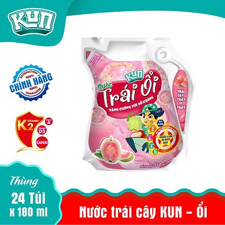 Nước ổi ép Kun 110ml túi thần kì thùng 24 túi hấp dẫn các bé - Loriket mark