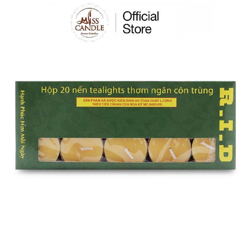 Hộp nến tealight thơm R.I.D - tùy chọn 8 nến / 20 nến, màu vàng chanh, hương sả chanh, sản phẩm xuất khẩu Mỹ, Châu Âu