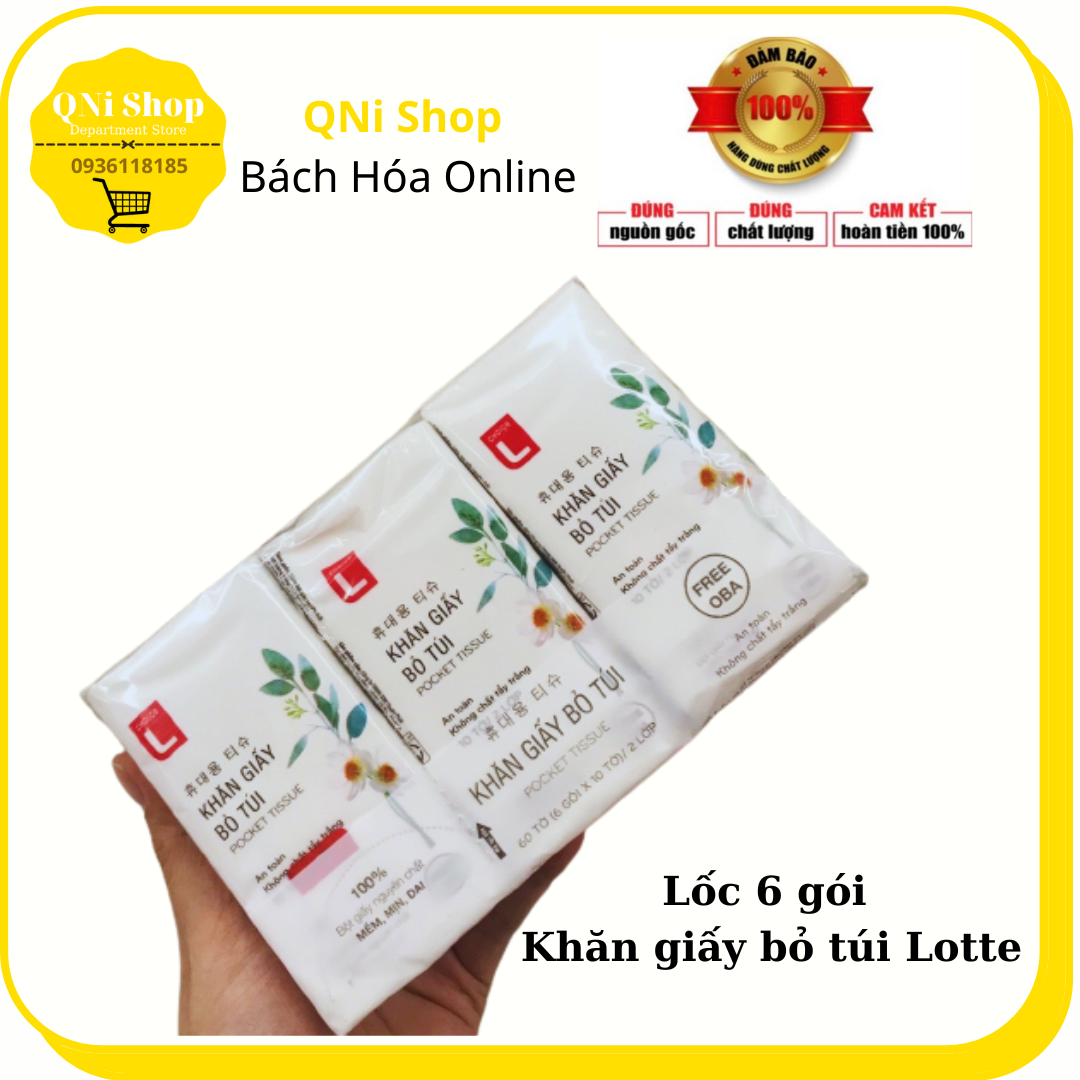 Lốc 6 gói - Khăn Giấy Khô Bỏ Túi Lau Mặt Mini Choice Lotte Hàn Quốc Cao Cấp An Toàn Không Chất Tẩy Trắng