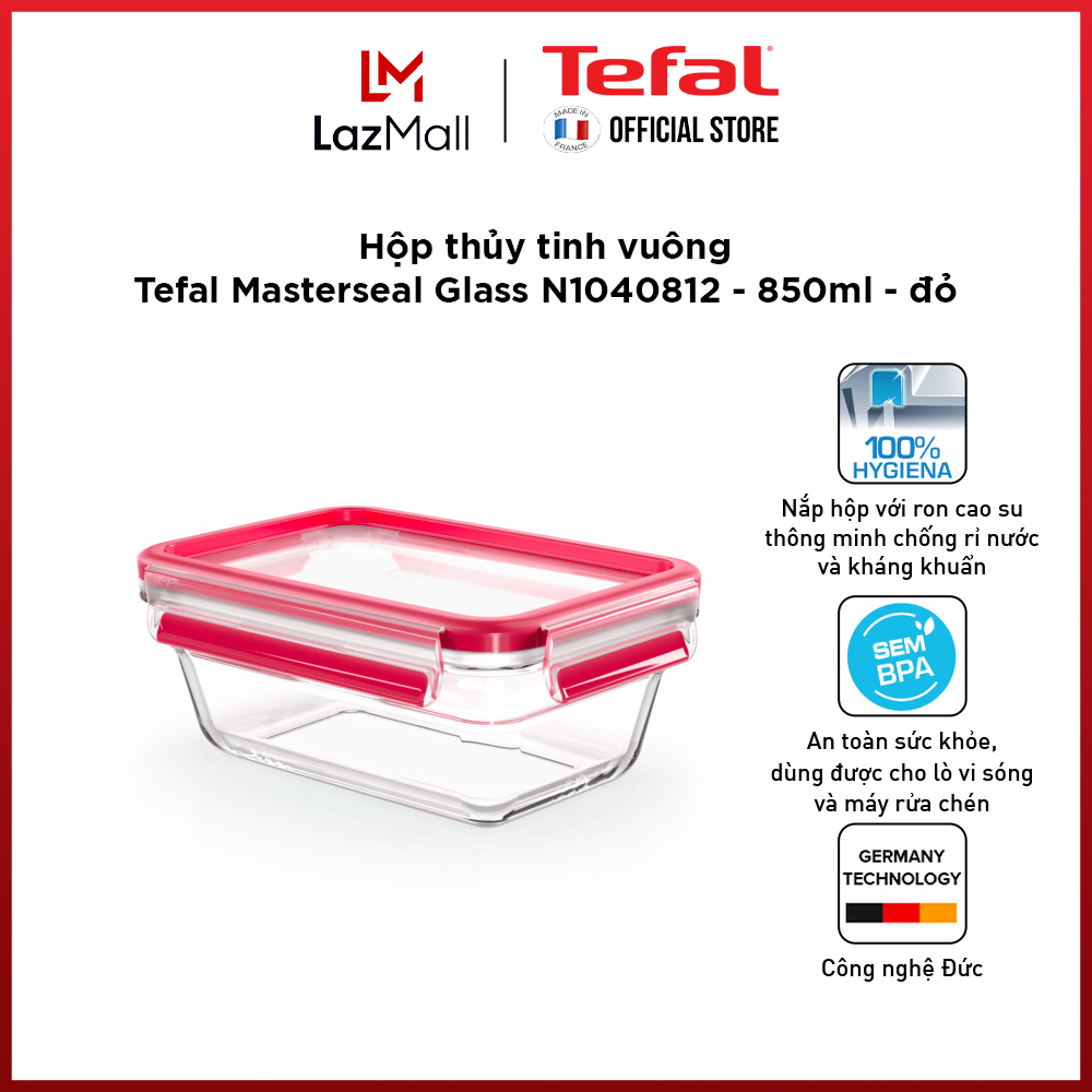 Hộp bảo quản thực phẩm thủy tinh Tefal Masterseal Glass 850ml - Gian hàng chính hãng bảo hành 2 năm - N1040812