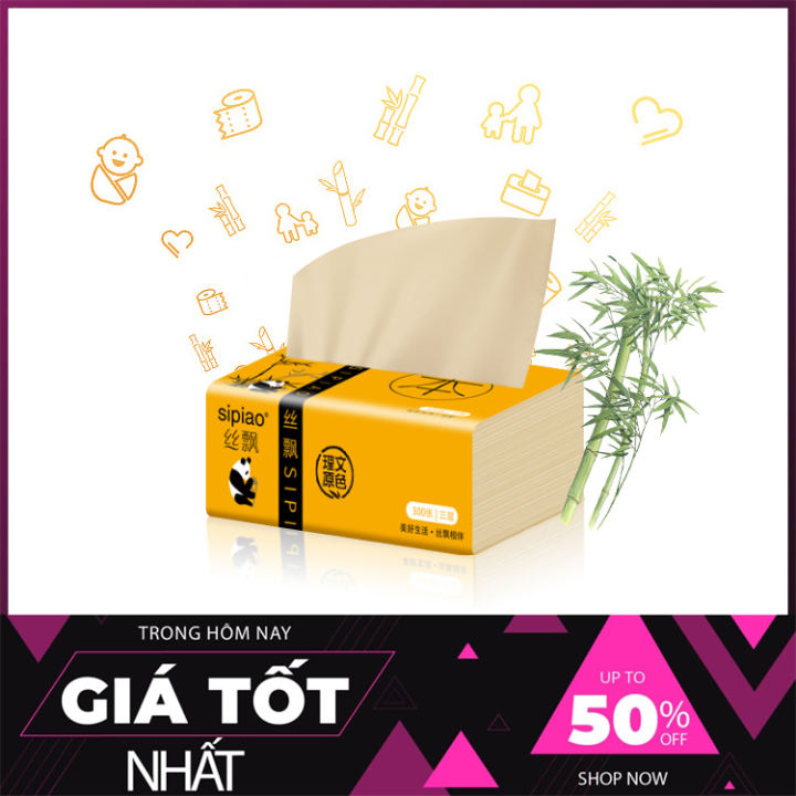 [COMBO 10 GÓI] giấy ăn gấu trúc sipao, giấy ăn cao cấp 1 gói 300 tờ, Khăn lau đa năng, Khăn ăn gấu trúc, Giấy ăn trúc sợi siêu dai không chất tẩy trắng