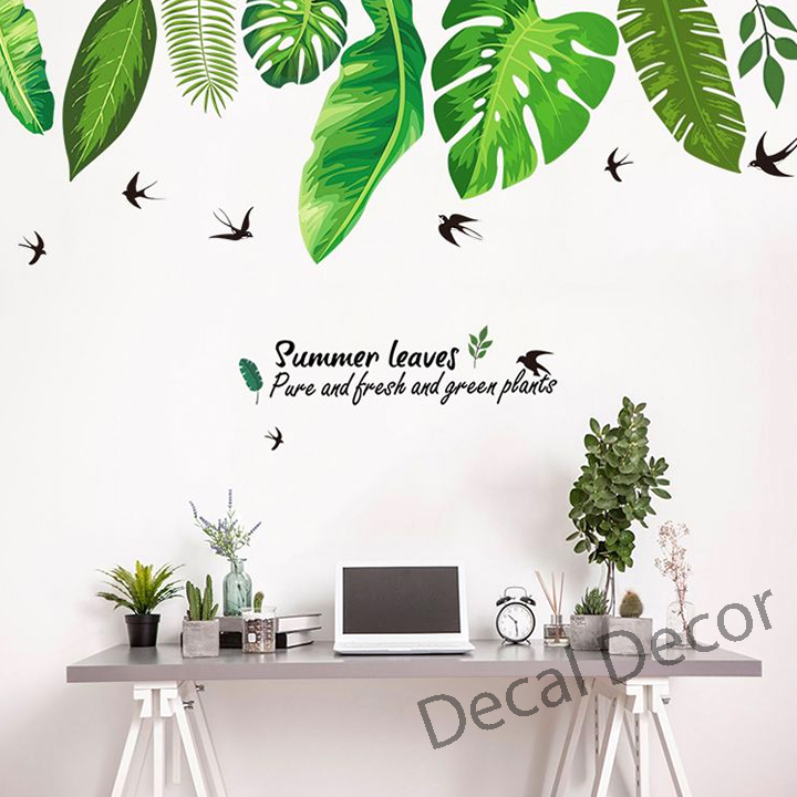 Decal dán tường mẫu lá dừa và chim én XL8362 - Giấy cuộn dán nền kính  nền gạch trang trí phòng khách  phòng ngủ - Phụ kiện trang trí nhà cửa - Decor nhà đẹp