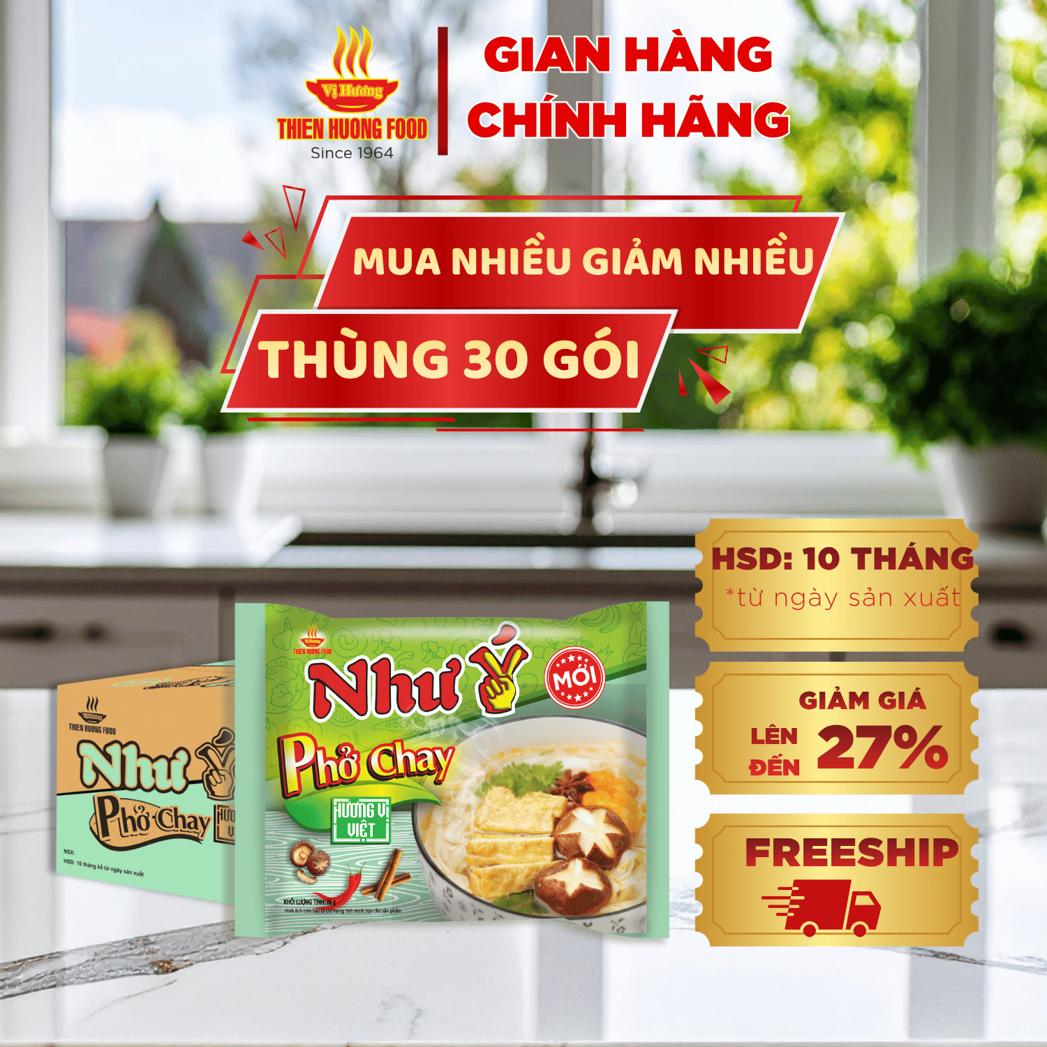 Thùng 30 gói phở chay như ý 65g/gói