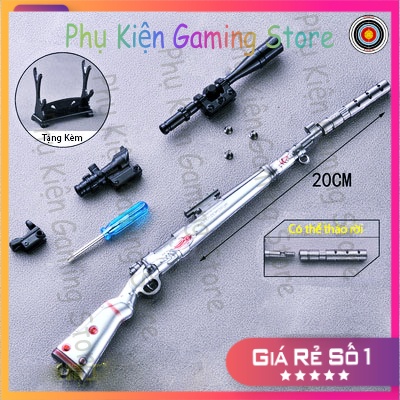 Mô hình sung pubg k98 skin shark silver 20cm có thể tháo rời moc khoa pubg hợp kim cao cấp