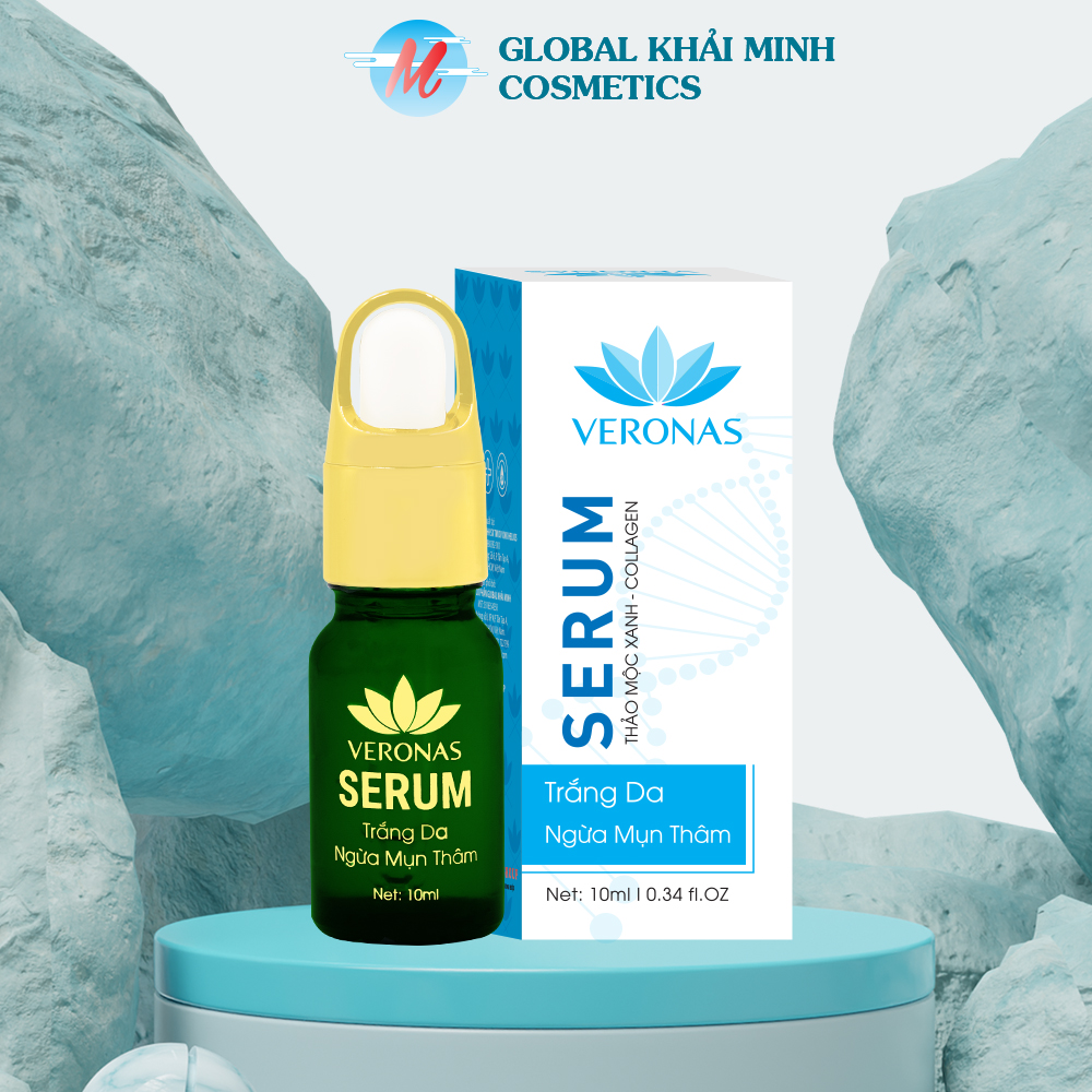 Serum ngừa mụn giảm thâm dưỡng trắng da ngăn viêm da giảm nhờn se khít lỗ chân lông tinh chất thảo mộc xanh collagen Veronas 10ml - Global Khải Minh Cosmetics
