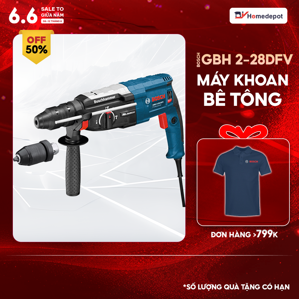[Trả góp 0%] Máy khoan betong Bosch GBH 2-28 DFV 850W