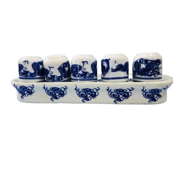 Bộ 5 chung nước thờ cúng rồng xanh men cao cấp thờ cúng ông địa, thần tài,men bóng cao cấp,màu đẹp, dễ dàng vệ sinh.