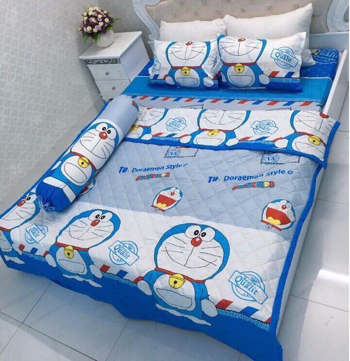 Bộ Chăn Ga Gối Cotton Poly Doraemon , Chất Liệu Bền Đẹp Nhiều Kích Thước , CA Bedding - Decor