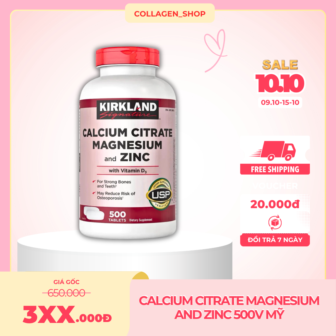 Viên uống bổ sung Canxi Kirkland Calcium Citrate Magnesium and Zinc 500 viên Mỹ ( CHÍNH HÃNG )