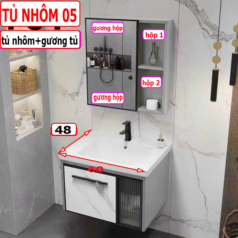 Combo tủ nhôm tủ lavabo chậu rửa mặt bằng nhôm và tủ gương cao cấp độ bền cao và lavabo rửa mặt âm