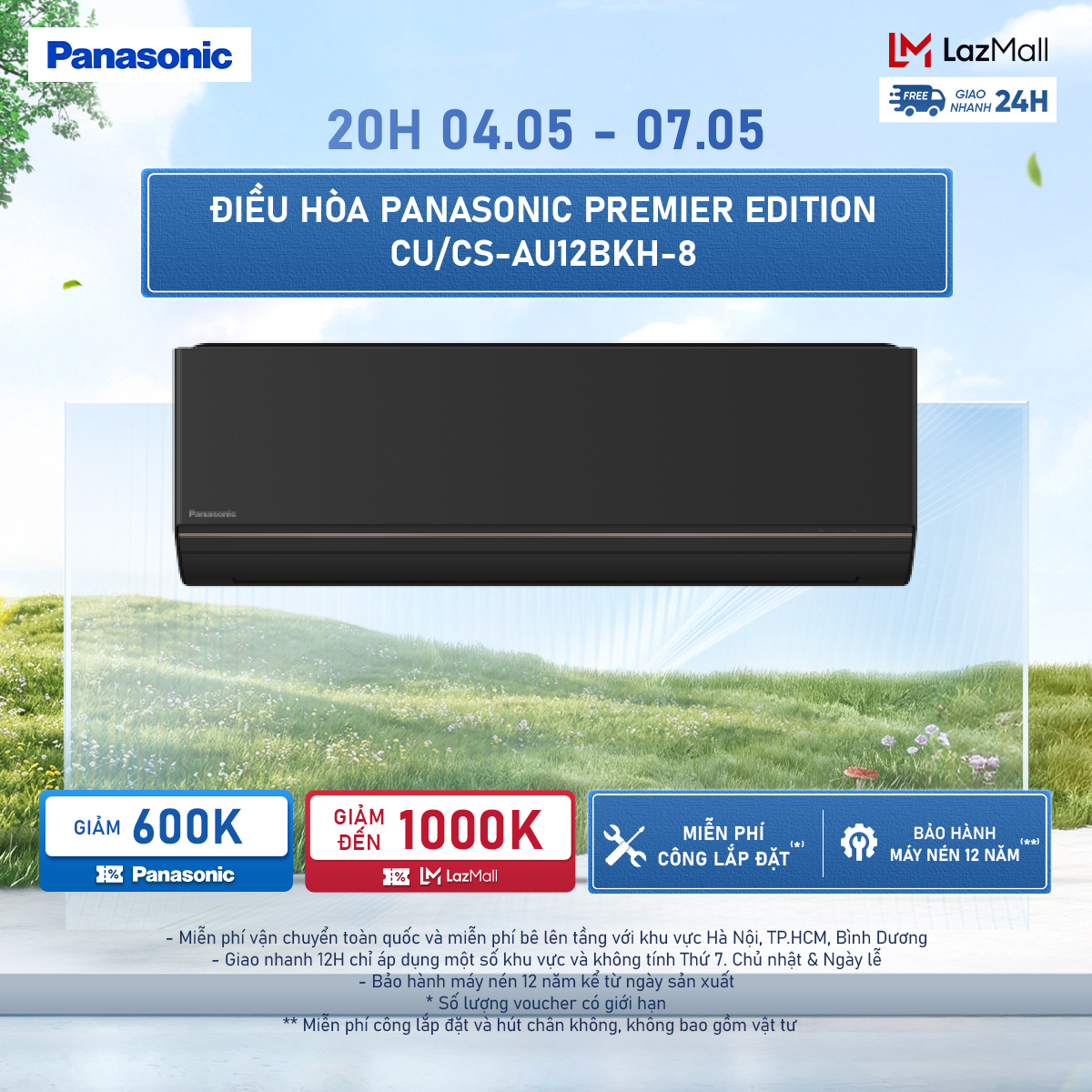 Điều hòa Panasonic Premier Edition CU/CS-AU12BKH-8 - 1.5HP - Một chiều - Lọc sạch không khí nanoeX - Wifi