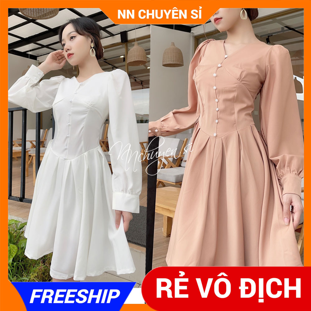 Đầm phối nút cườm tay dài ts181 🛑 hàng đẹp 🛑 ảnh thật 🛑 đầm nữ đi tiệc 🛑 đầm tay phồng cao cấp 🛑 đầm vintage 🛑
