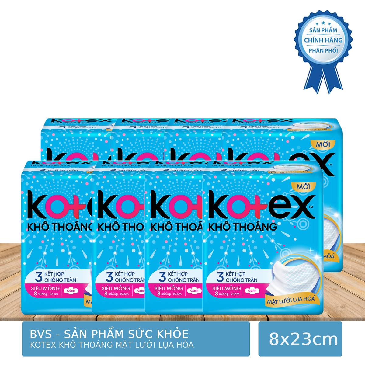 Bịch 8 Gói Băng Vệ Sinh Kotex Khô Thoáng Ngày Lưới Siêu Thấm - Siêu Mỏng Cánh 8 Miếng 23cm