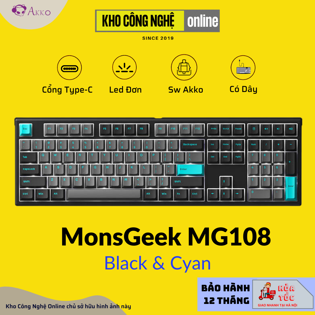 Bàn phím cơ MonsGeek MG108 Black & Cyan (White LED / AKKO cs switch) - Hàng Chính Hãng