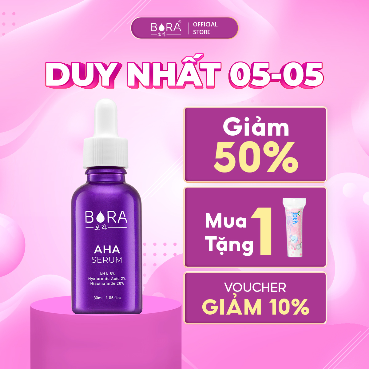 Tinh Chất Serum Ngăn Ngừa Mụn Dưỡng Ẩm Cho Da BORA AHA 8% Lọ 30ml
