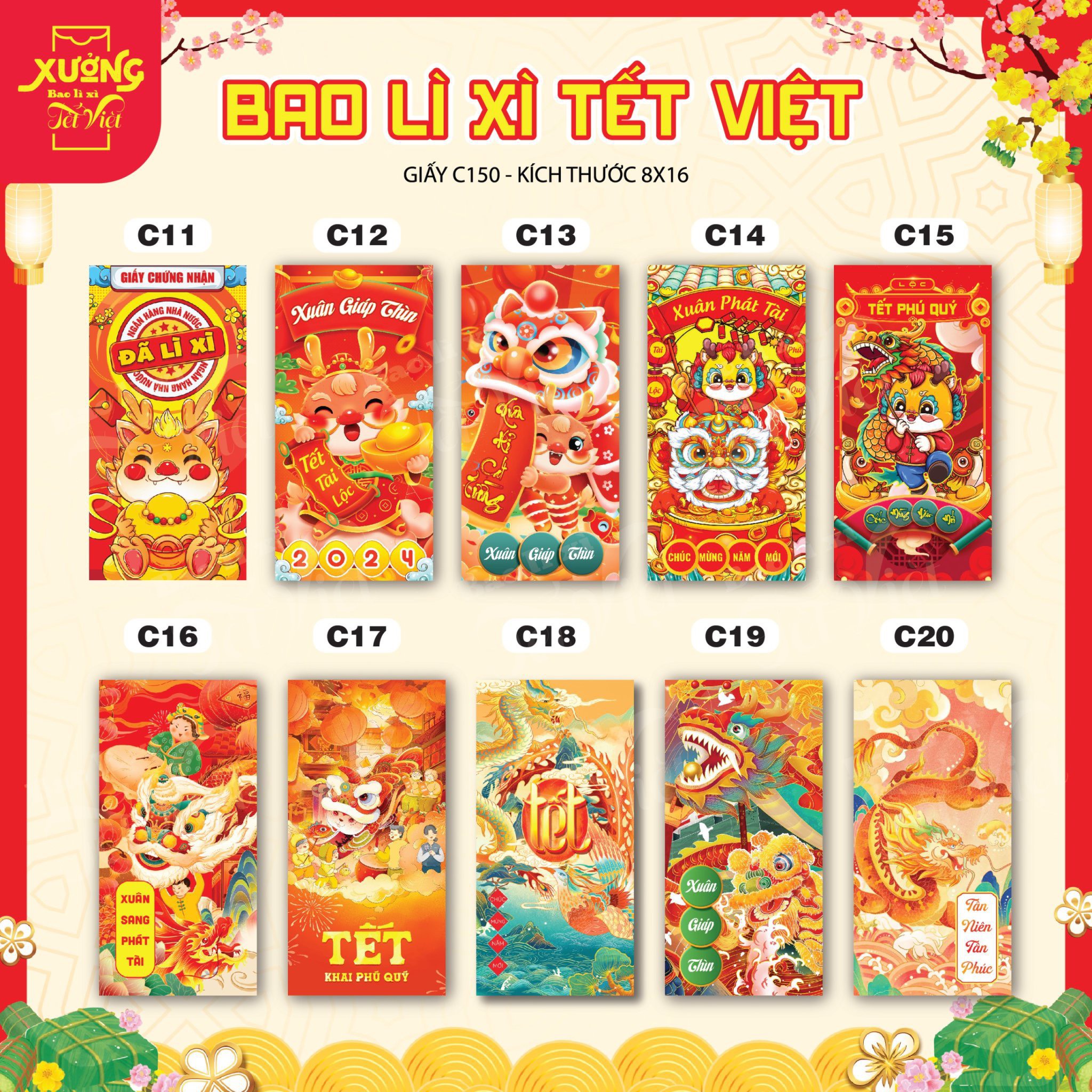 Sỉ 500 cái bao lì xì, bao lì xì hot trend tết 2024, có sẵn hàng, nhiều mẫu đặc sắc, ấn tượng