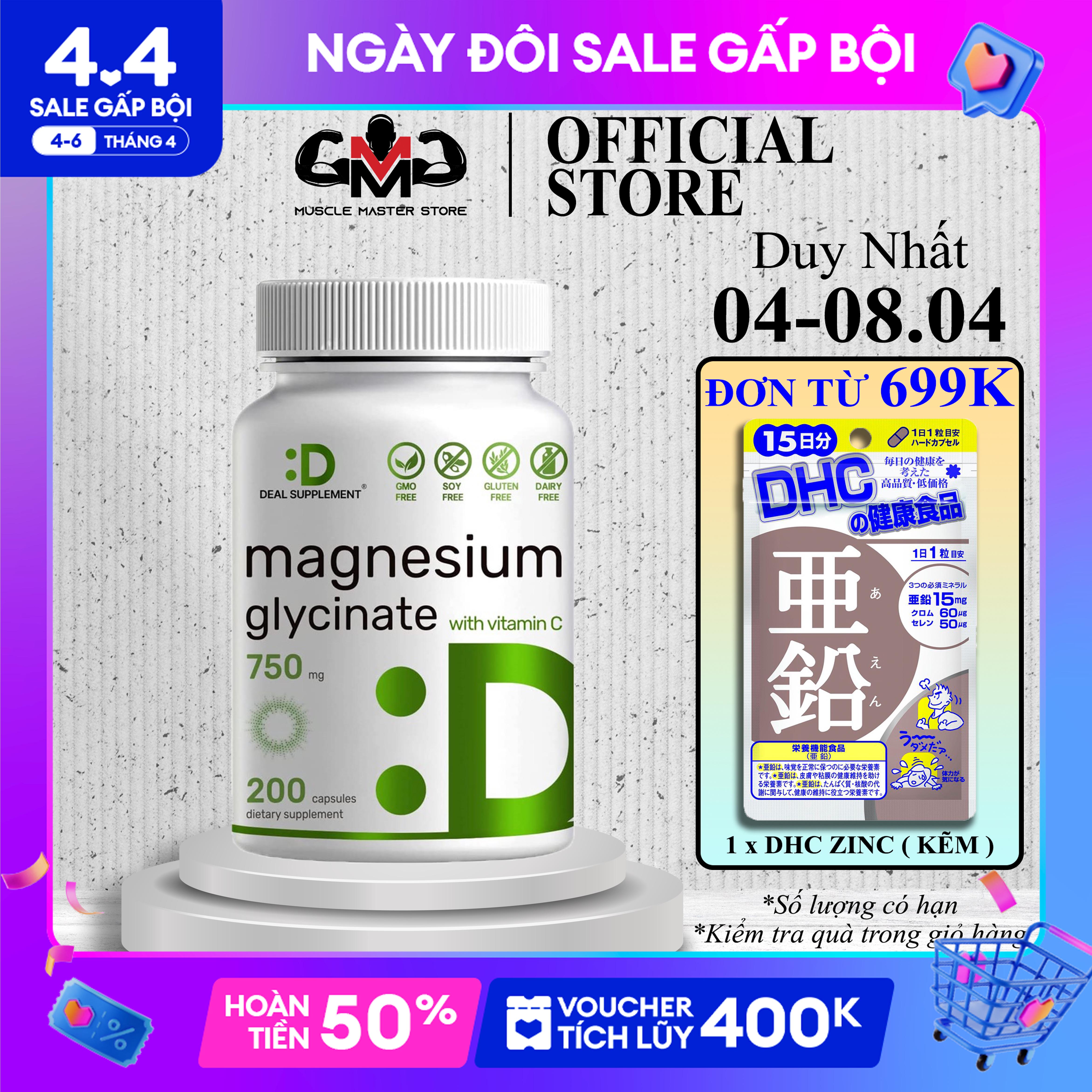 Viên Uống Magie và Vitamin C Deal Supplement Magnesium Glycinate + Vitamin