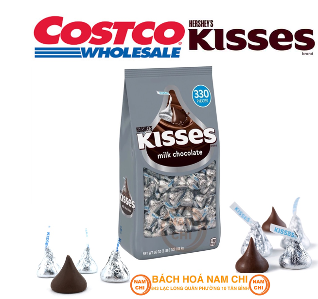 Socola Sữa Núm Vú Kisses Hershey’s Kisses Milk Chocolate 330pcs (330 Viên) 1.58kg Túi Màu Bạc