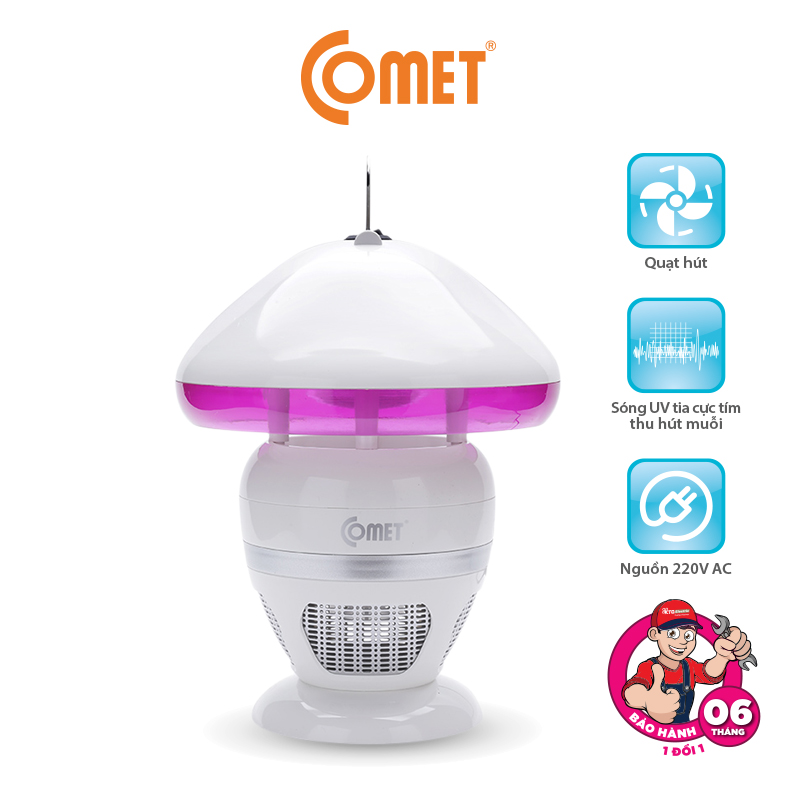 Đèn bắt muỗi đa năng Comet CM038 nhựa ABS màu hồng trắng nấm lùn, diệt muỗi, côn trùng ánh sáng tím, tiết kiệm điện năng - Hàng Chính Hãng