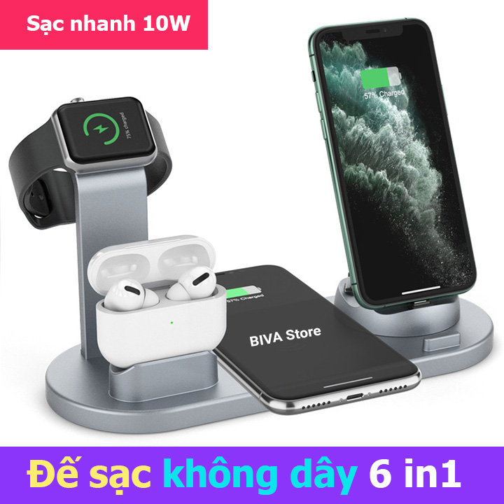 [HCM]Đế Sạc nhanh không dây 6 in 1 (sạc được Airpod Pro). Full box Hàng chuẩn 100%