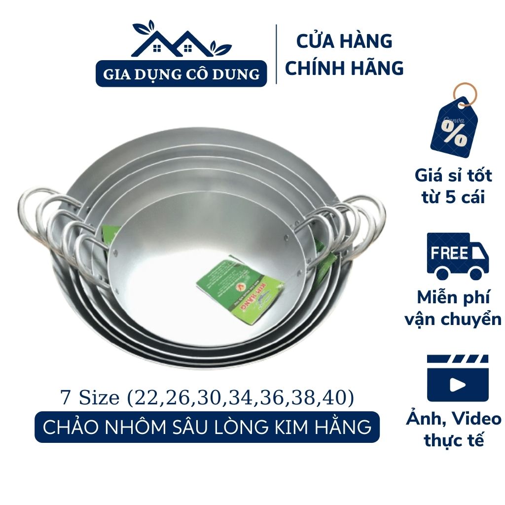 Chảo nhôm bầu kim hằng xi sâu lòng dày dặn đủ cỡ_size 22/26/30/34/36/38/40cm