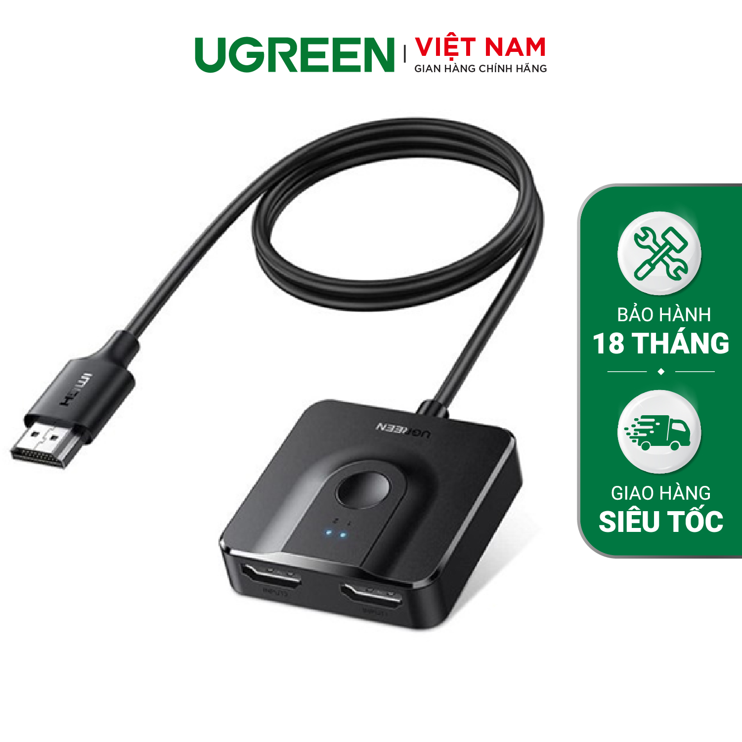 Bộ gộp tín hiệu hdmi 2.0 4k@60hz ugreen 70607 splitter switch 2 vào 1 ugreen 70607 cao cấp