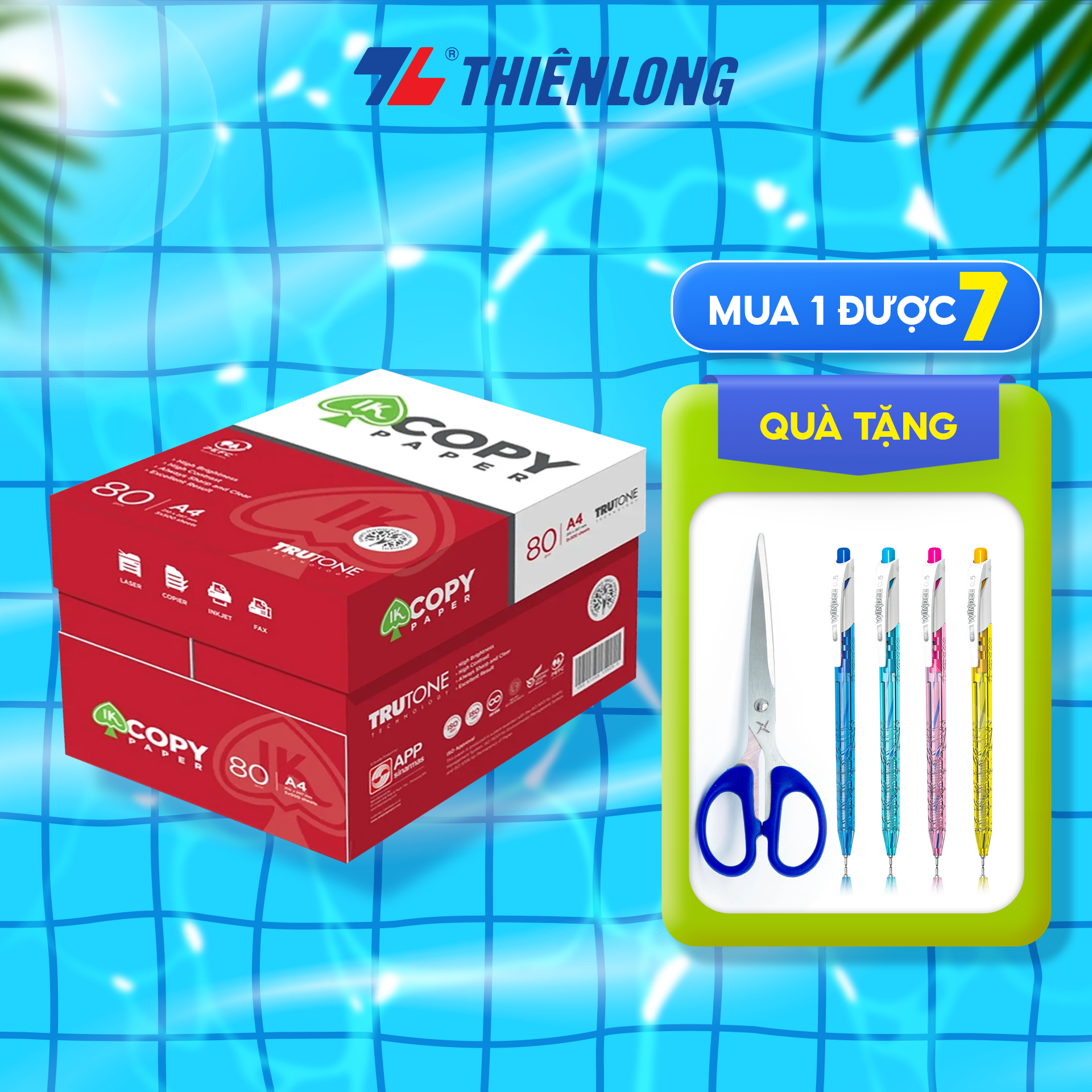 Combo 5 Ream giấy in A4, giấy photo IK Copy 80gsm độ dày cao, đều màu không gợn sóng, nhập khẩu Indonesia 500 tờ/Ream
