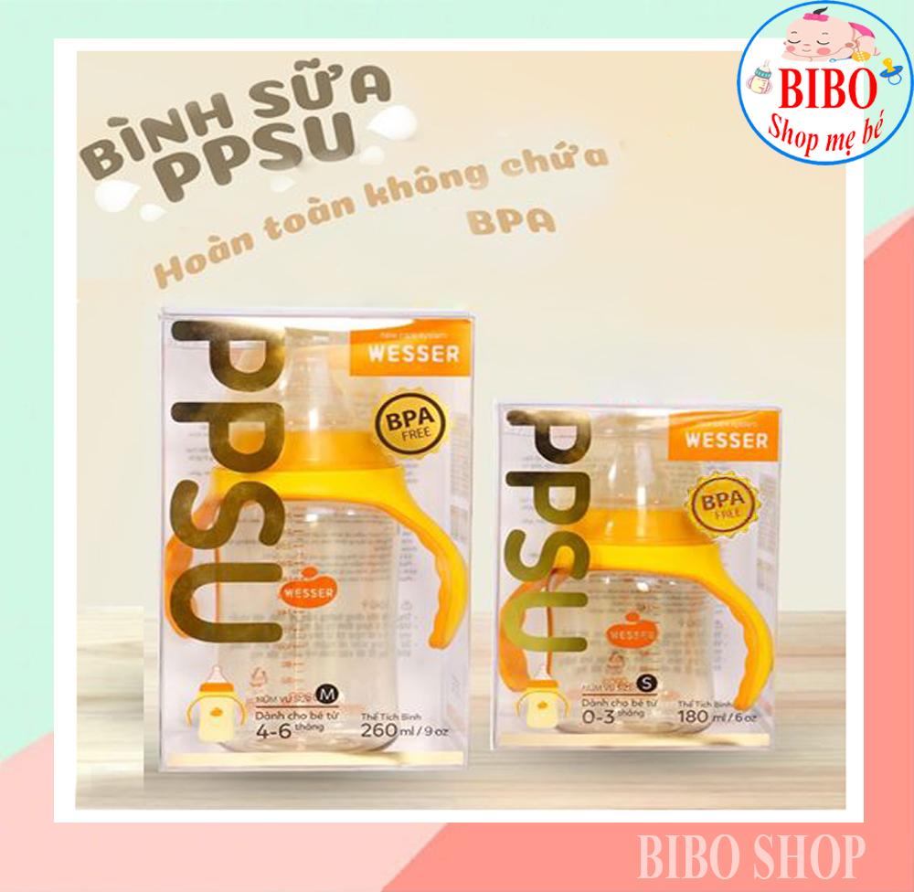 Bình sữa cho bé wesser cổ rộng ppsu 180ml - 260ml